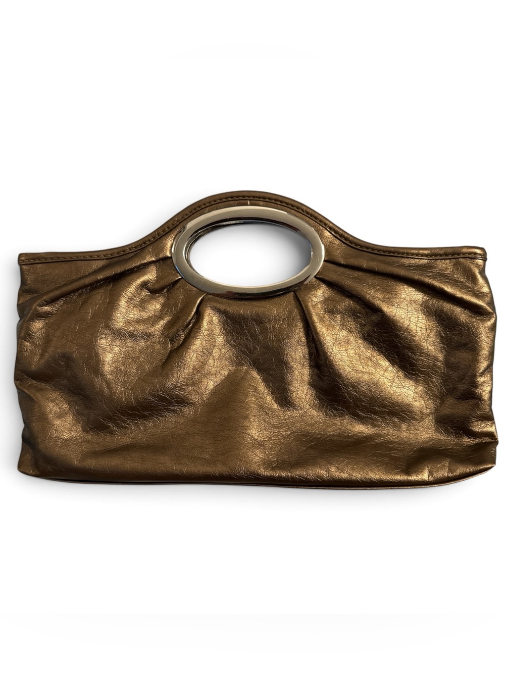Y2K Metallic Bronze Leather Handheld Clutch with Oval Magnetic Handle